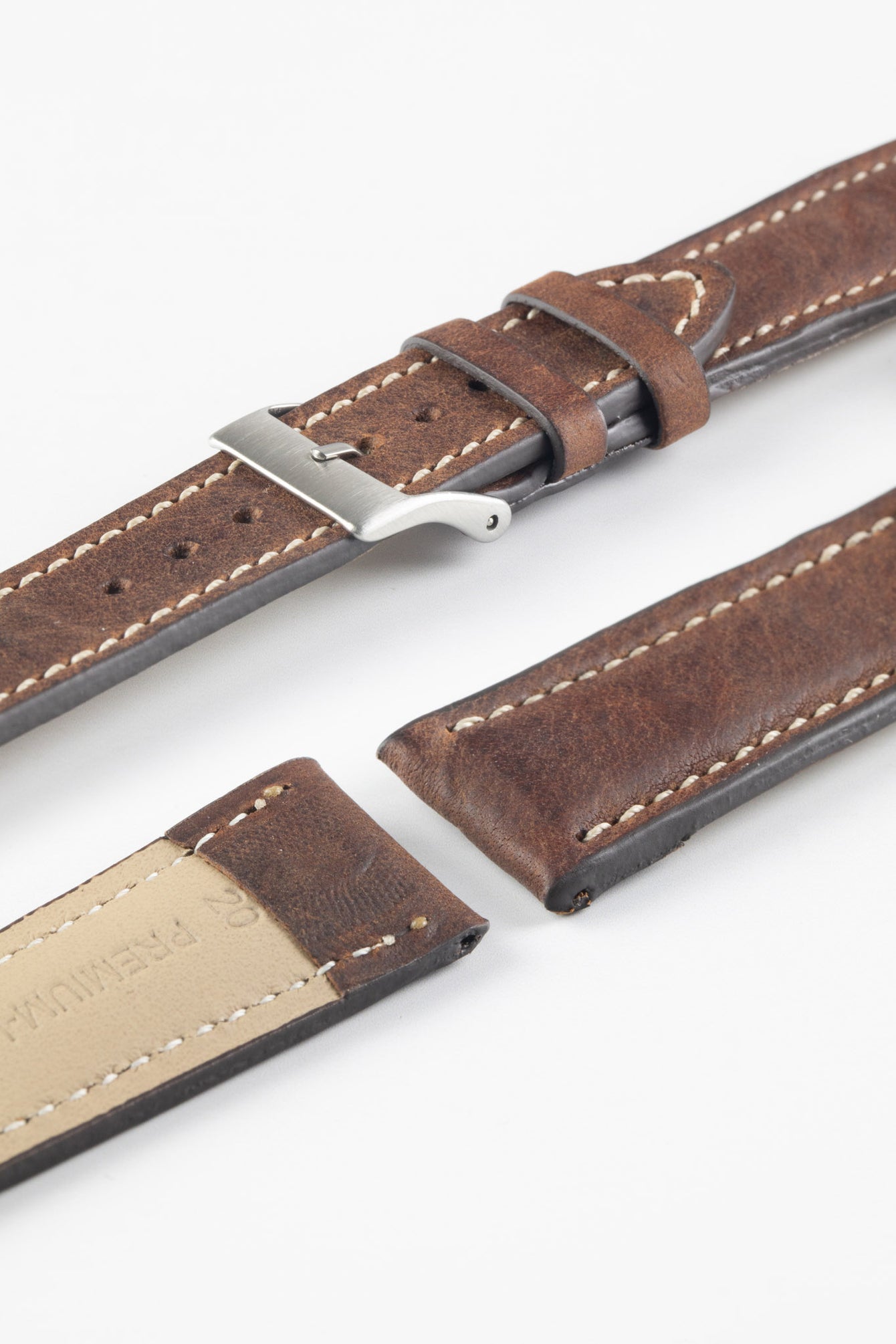 Pebro CADW DISTRESSED Padded Vintage Leather Watch Strap in CHESTNUT BROWN