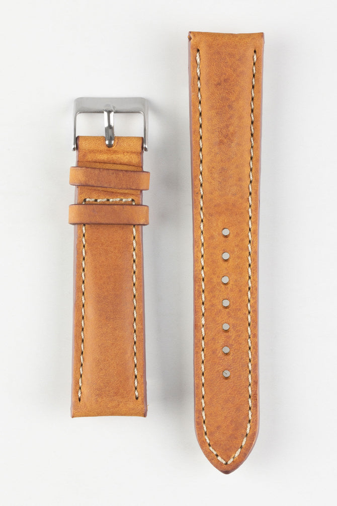 Pebro CADW DISTRESSED Padded Vintage Leather Watch Strap in COGNAC