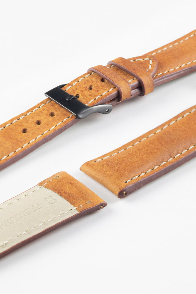 Pebro CADW DISTRESSED Padded Vintage Leather Watch Strap in COGNAC