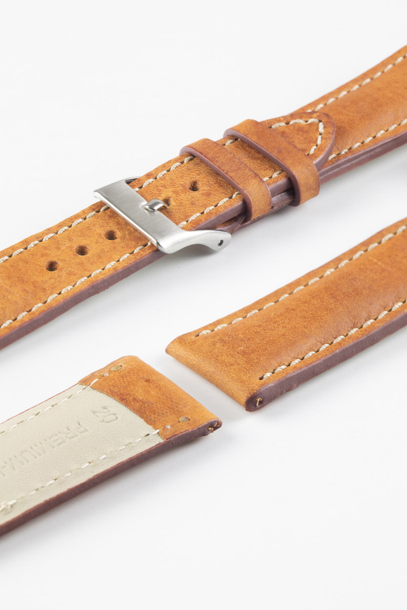 Pebro CADW DISTRESSED Padded Vintage Leather Watch Strap in COGNAC