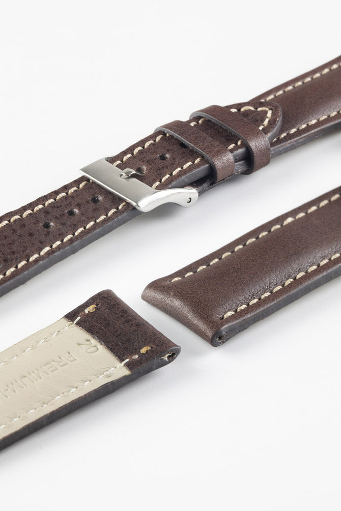 Pebro CADW DISTRESSED Padded Vintage Leather Watch Strap in DARK BROWN