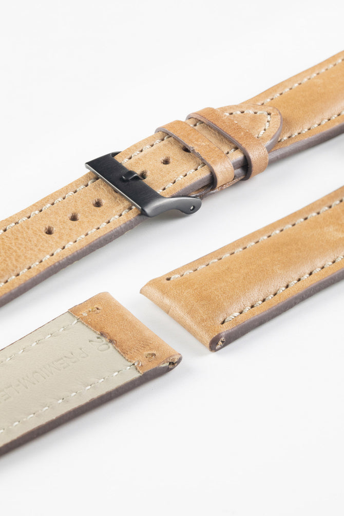 Pebro CADW DISTRESSED Padded Vintage Leather Watch Strap in SAND