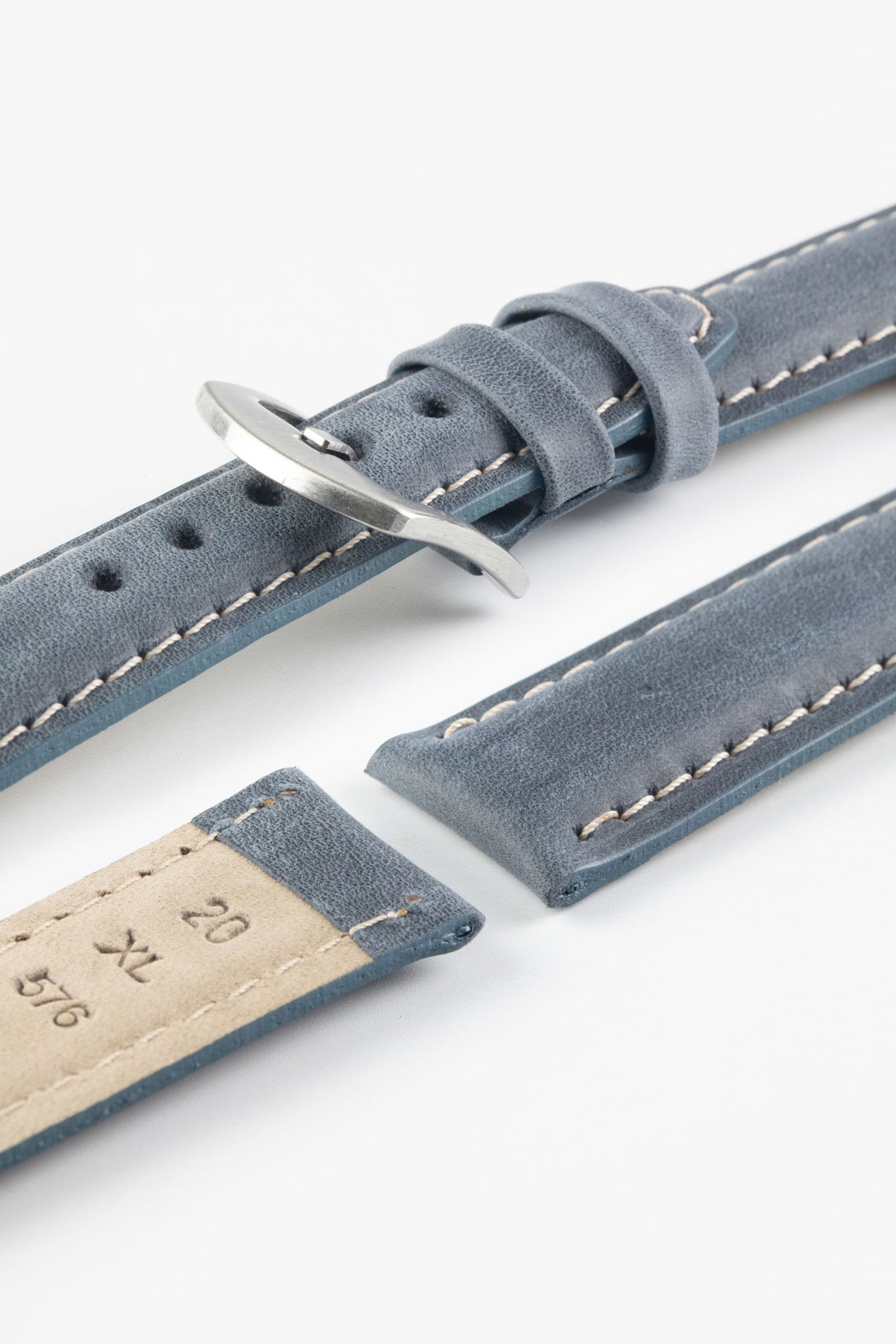 Pebro CADW XL Padded Vintage Leather Watch Strap in PALE BLUE