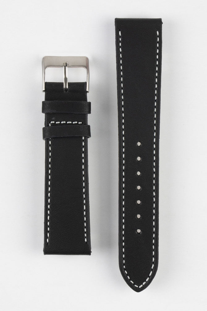 Pebro CLASSIC Unpadded Calfskin Leather Watch Strap in BLACK
