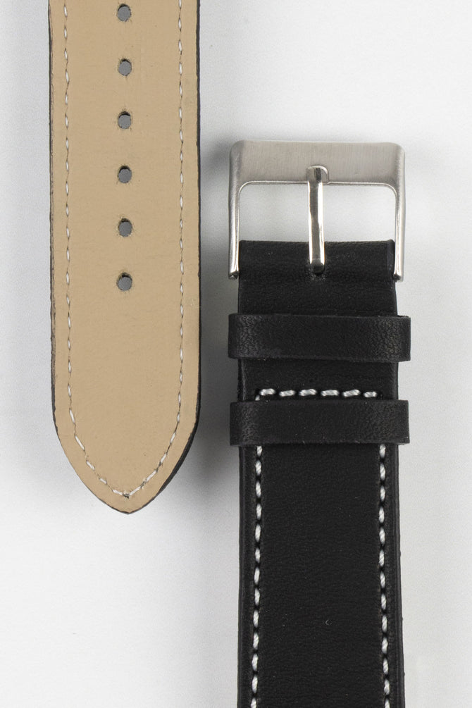 Pebro CLASSIC Unpadded Calfskin Leather Watch Strap in BLACK