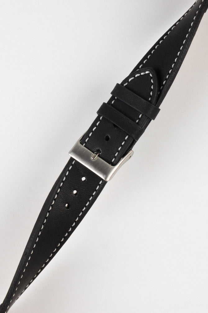 Pebro CLASSIC Unpadded Calfskin Leather Watch Strap in BLACK