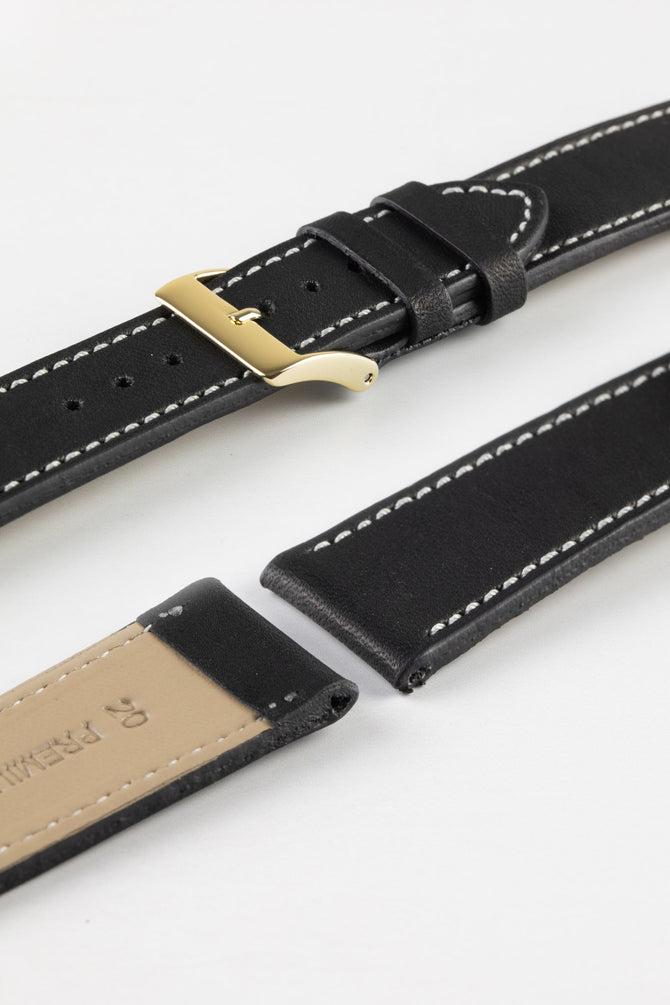 Pebro CLASSIC Unpadded Calfskin Leather Watch Strap in BLACK