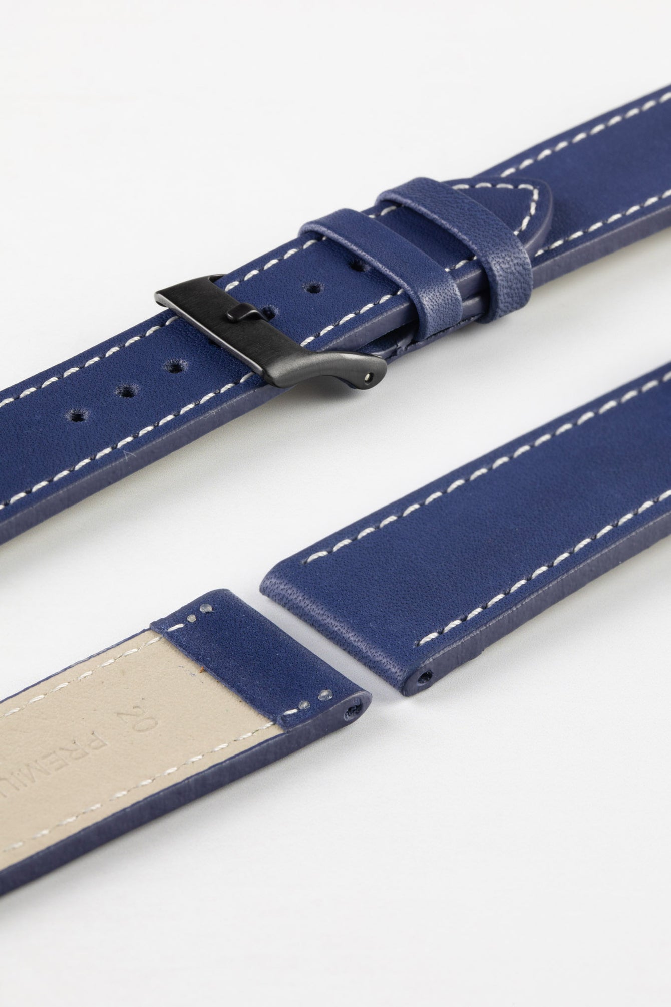 Pebro CLASSIC Unpadded Calfskin Leather Watch Strap in BLUE