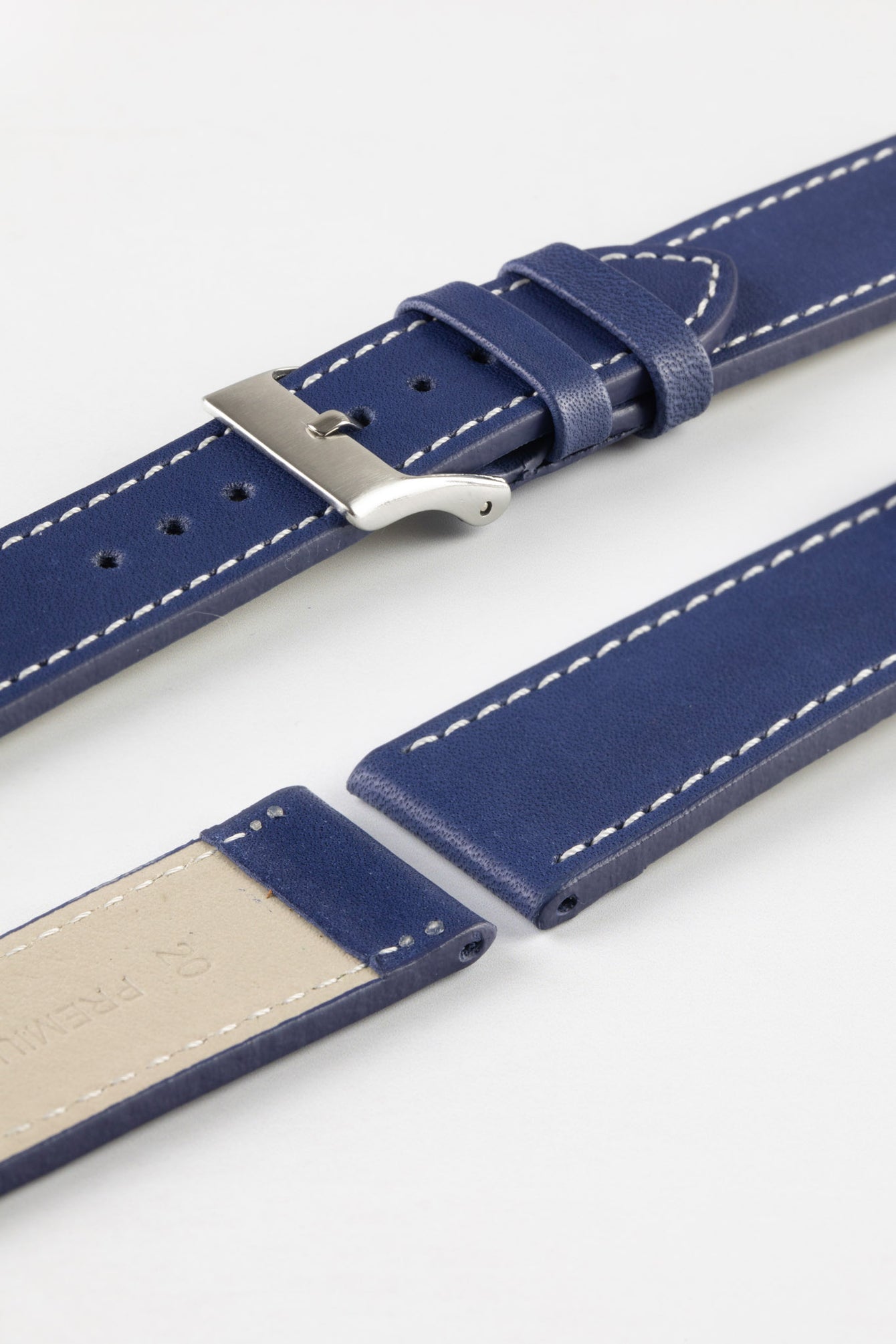 Pebro CLASSIC Unpadded Calfskin Leather Watch Strap in BLUE