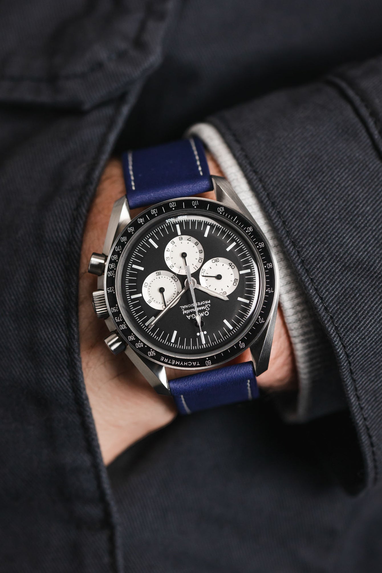 Pebro CLASSIC Unpadded Calfskin Leather Watch Strap in BLUE