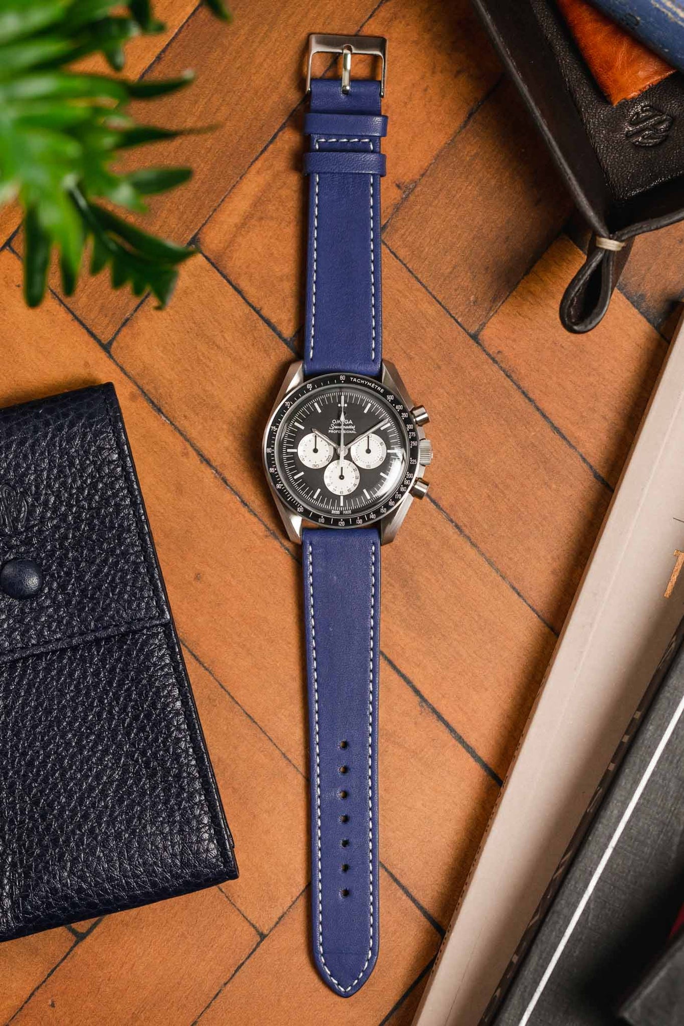 Pebro CLASSIC Unpadded Calfskin Leather Watch Strap in BLUE