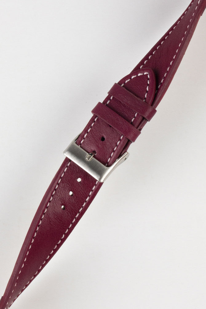 Pebro CLASSIC Unpadded Calfskin Leather Watch Strap in WINE RED
