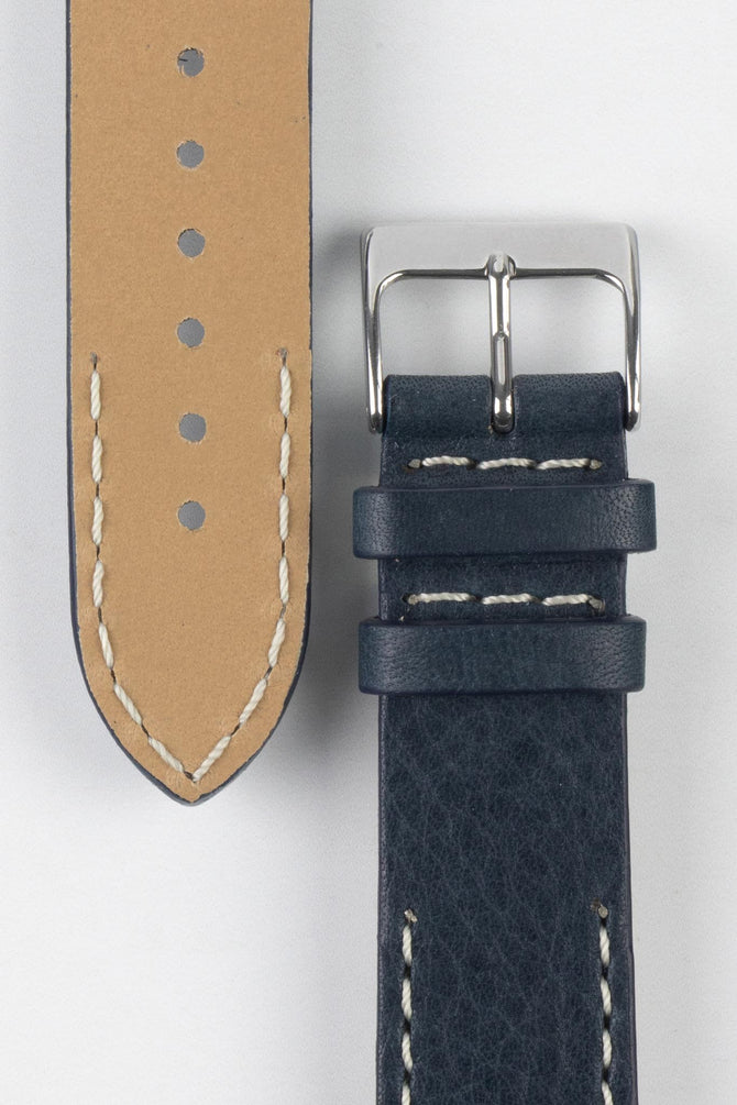 Pebro HALF-STITCH Calfskin Leather Watch Strap in NAVY BLUE