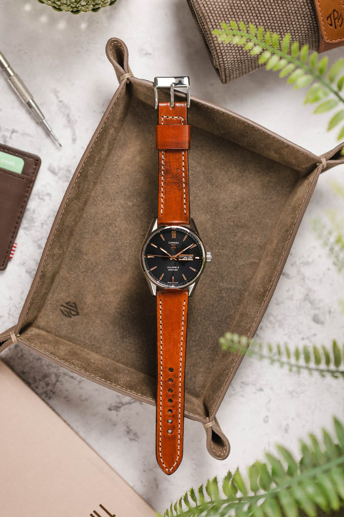 Pebro HISTORIC Hand-Finished Leather Watch Strap in COGNAC