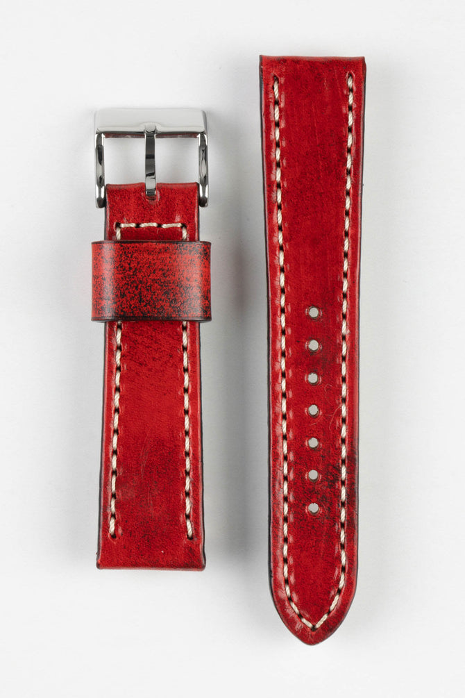 Pebro HISTORIC Hand-Finished Leather Watch Strap in RED
