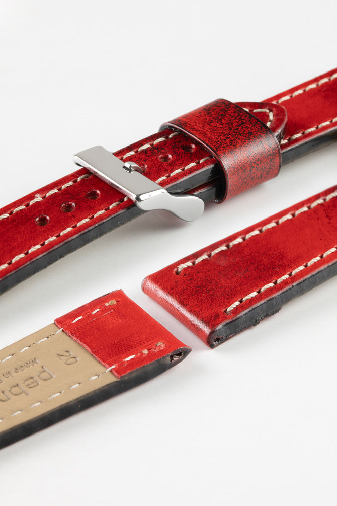 Pebro HISTORIC Hand-Finished Leather Watch Strap in RED