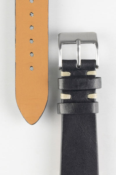 Pebro LEGACY Vintage Calfskin Leather Watch Strap in BLACK