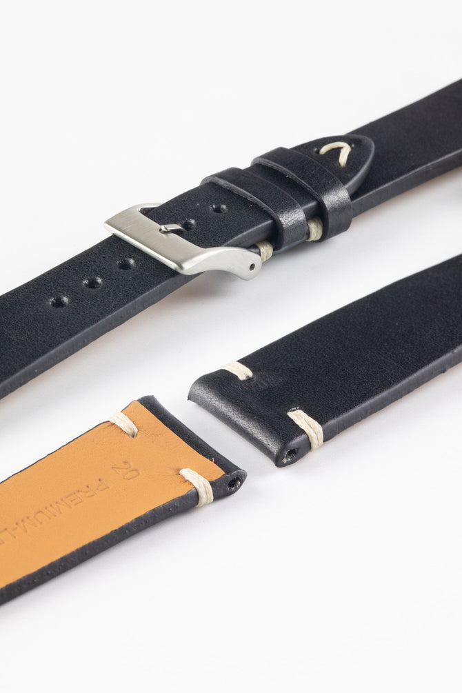 Pebro LEGACY Vintage Calfskin Leather Watch Strap in BLACK