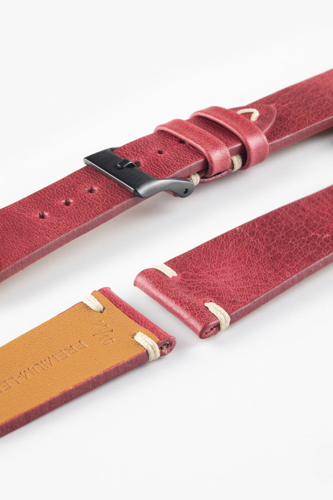 Pebro LEGACY Vintage Calfskin Leather Watch Strap in RED