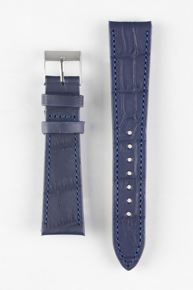 Pebro NILE Crocodile-Embossed Calfskin Leather Watch Strap in BLUE