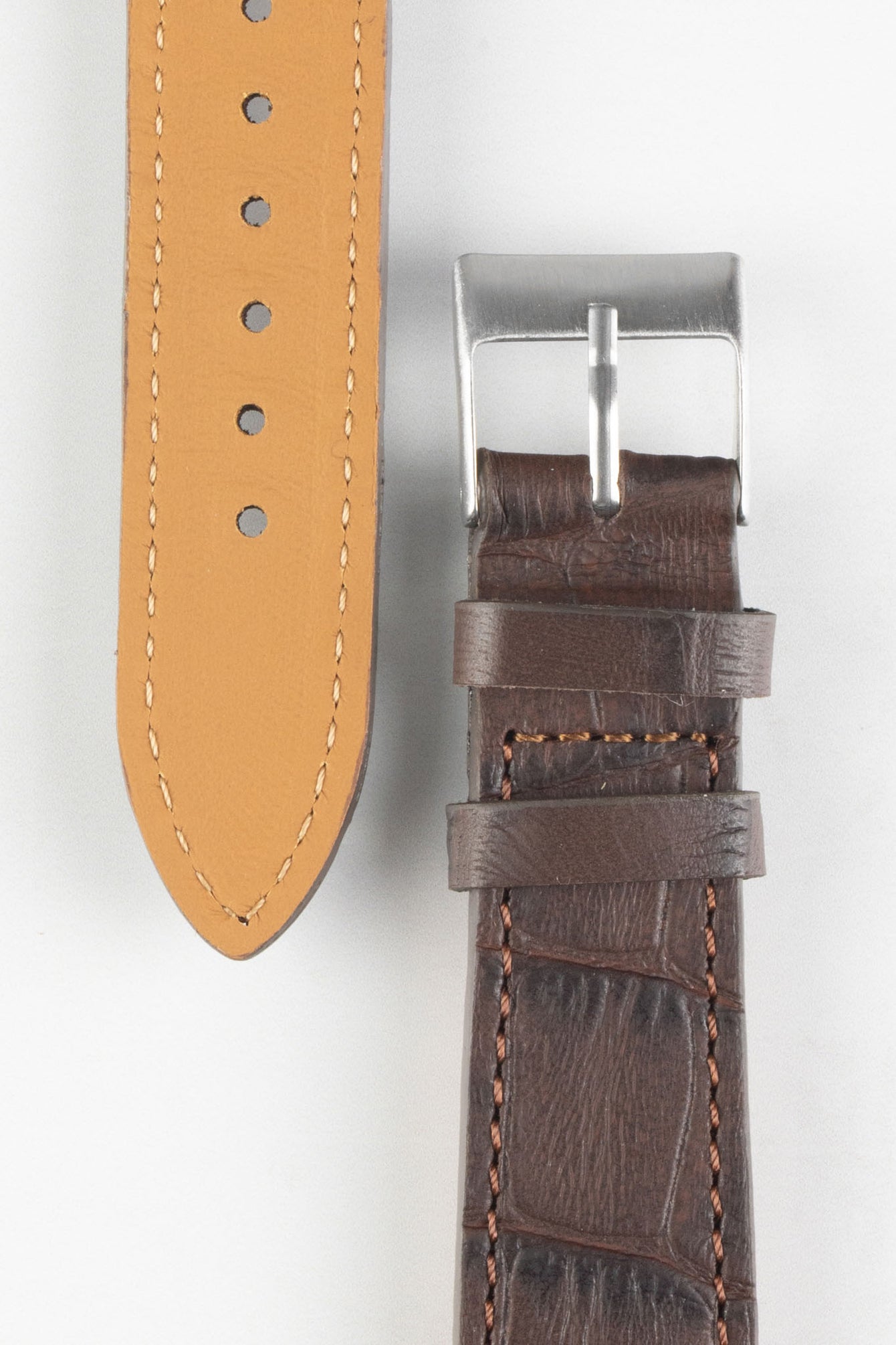 Pebro NILE Crocodile-Embossed Calfskin Leather Watch Strap in DARK BROWN