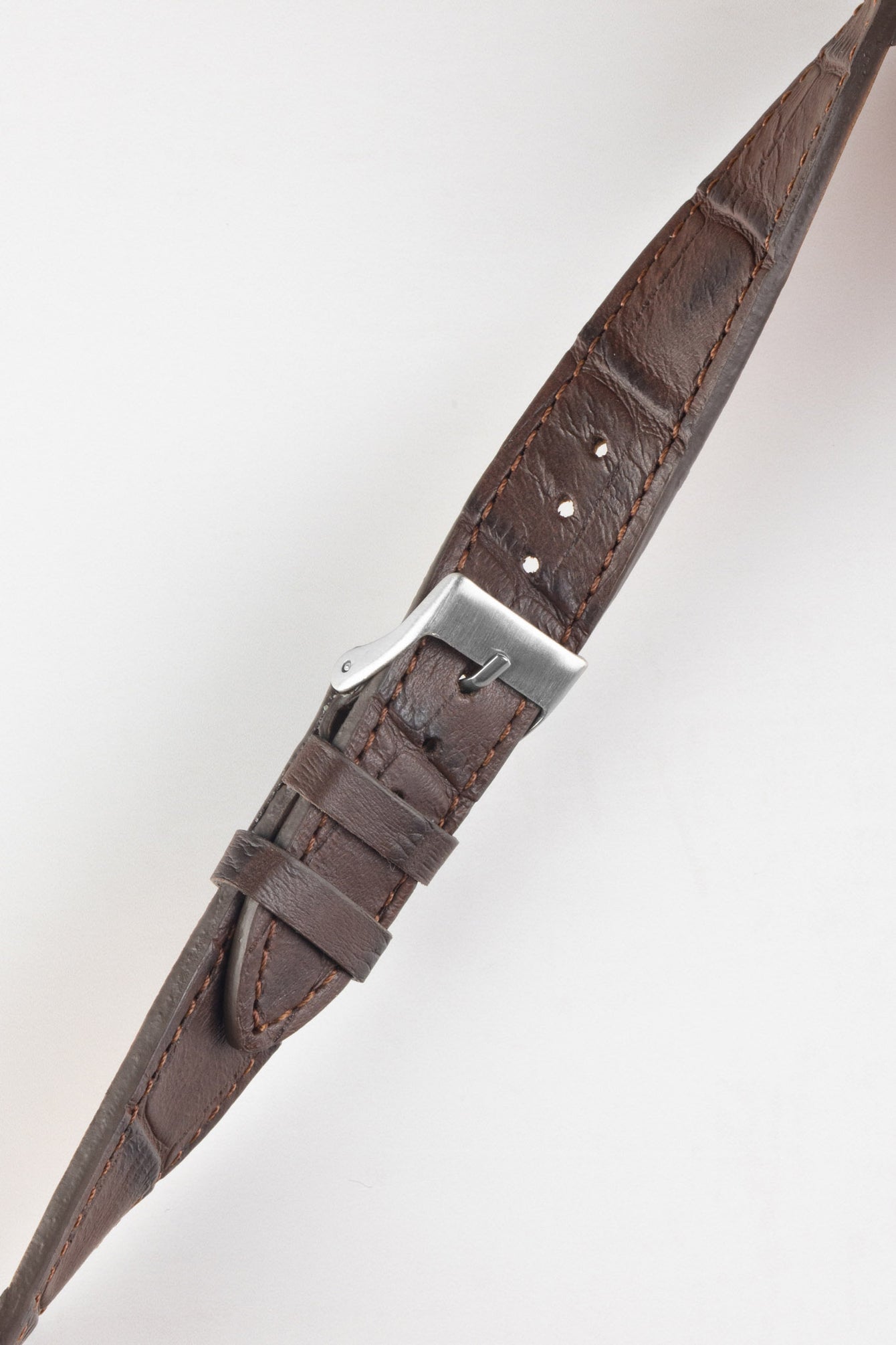 Pebro NILE Crocodile-Embossed Calfskin Leather Watch Strap in DARK BROWN