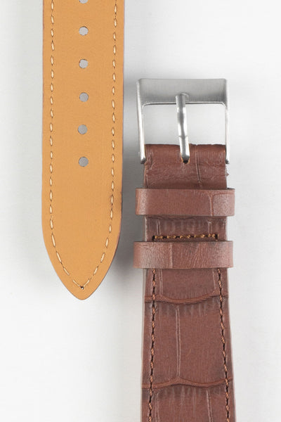 Pebro NILE Crocodile-Embossed Calfskin Leather Watch Strap in GOLD BROWN