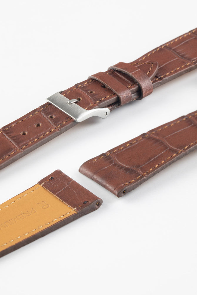 Pebro NILE Crocodile-Embossed Calfskin Leather Watch Strap in GOLD BROWN