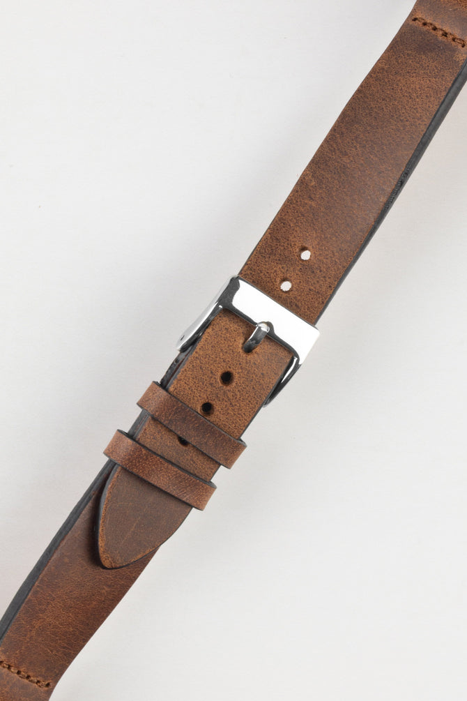 Pebro OILED ARTISAN Leather Watch Strap in CHESTNUT BROWN