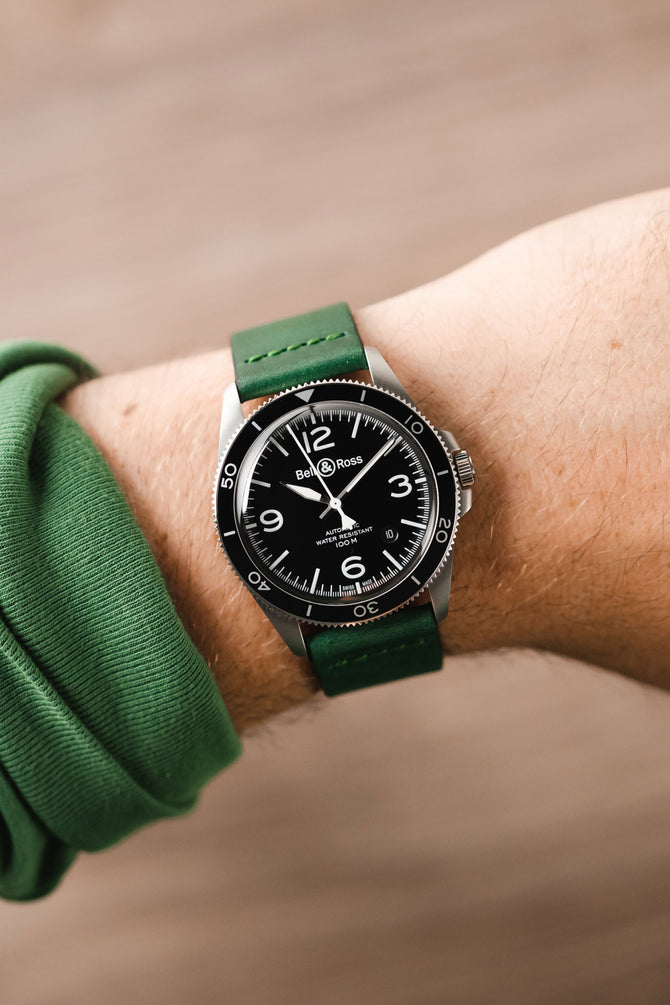 green leather watch strap 
