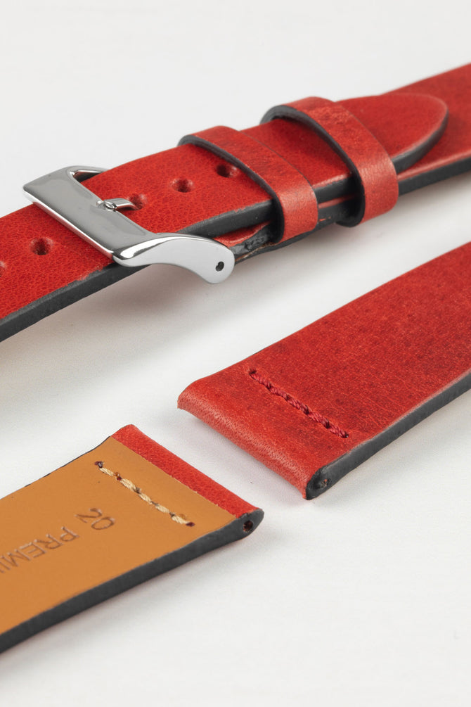 Pebro OILED ARTISAN Leather Watch Strap in RED