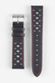 Pebro RACING Perforated Leather Watch Strap in BLACK with RED Stitch