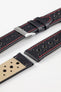 Pebro RACING Perforated Leather Watch Strap in BLACK with RED Stitch