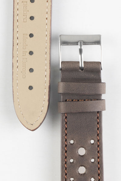 Pebro RACING Perforated Leather Watch Strap in DARK BROWN