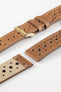 Pebro RACING Perforated Leather Watch Strap in MID BROWN