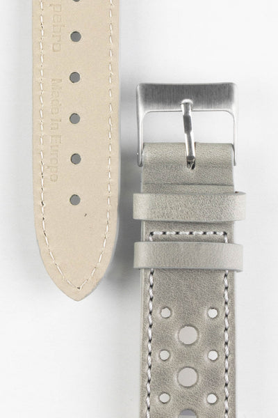 Pebro RACING Perforated Leather Watch Strap in PEBBLE GREY