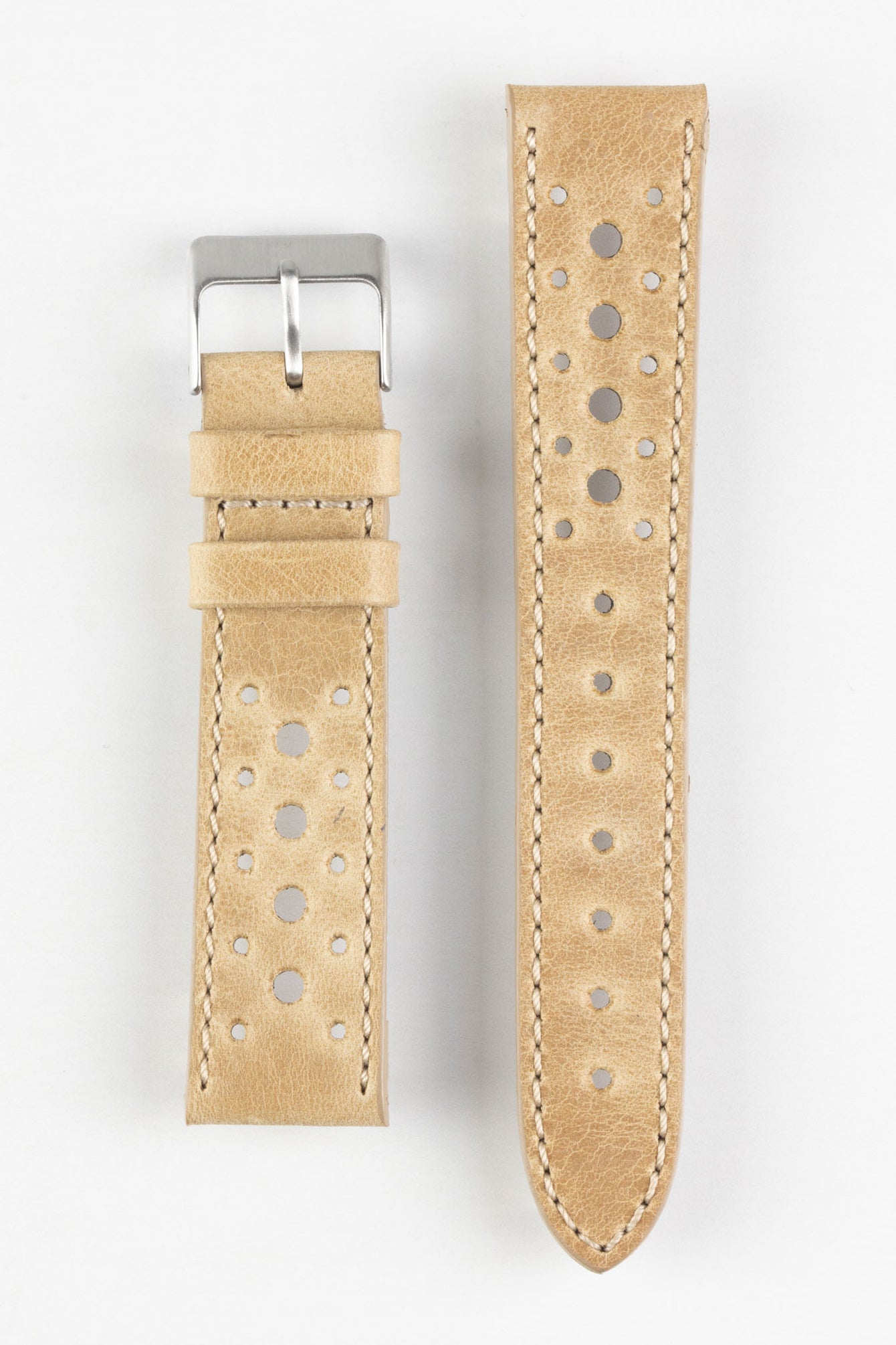 Pebro RACING Perforated Leather Watch Strap in LIGHT SAND