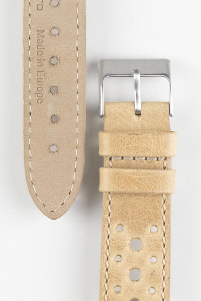 Pebro RACING Perforated Leather Watch Strap in LIGHT SAND