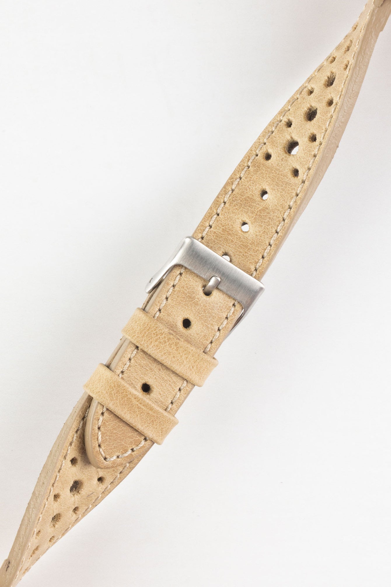 Pebro RACING Perforated Leather Watch Strap in LIGHT SAND