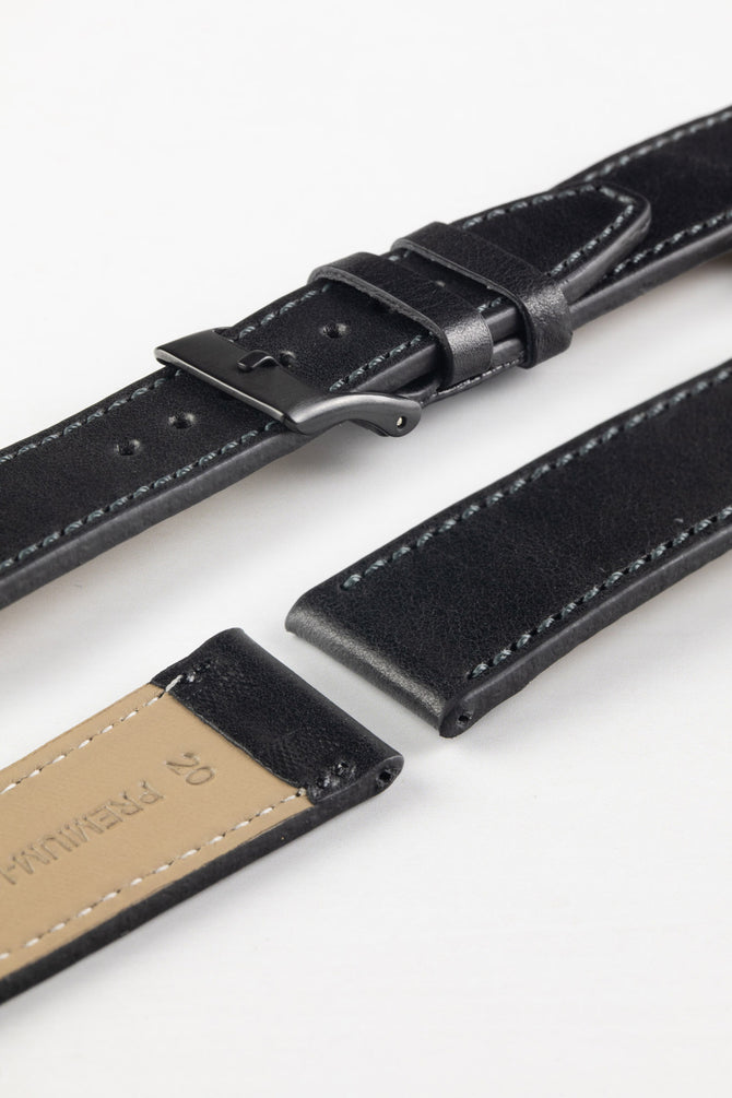 Pebro RUSTIC Vintage Leather Watch Strap in BLACK