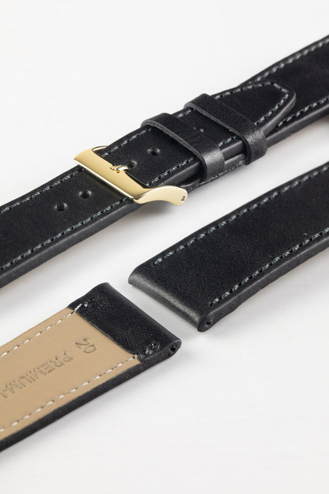 Pebro RUSTIC Vintage Leather Watch Strap in BLACK