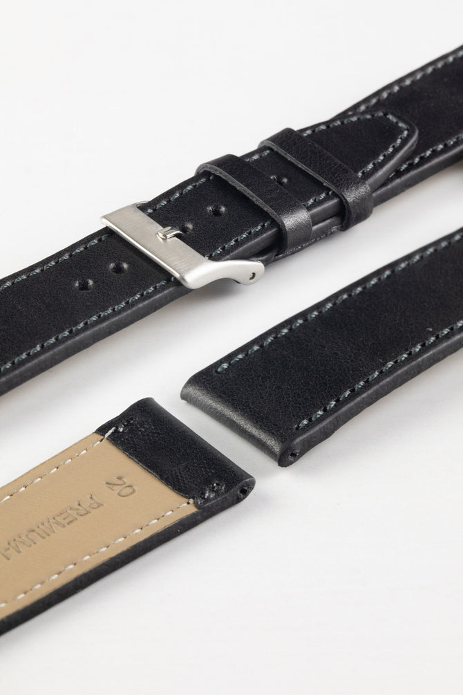 Pebro RUSTIC Vintage Leather Watch Strap in BLACK