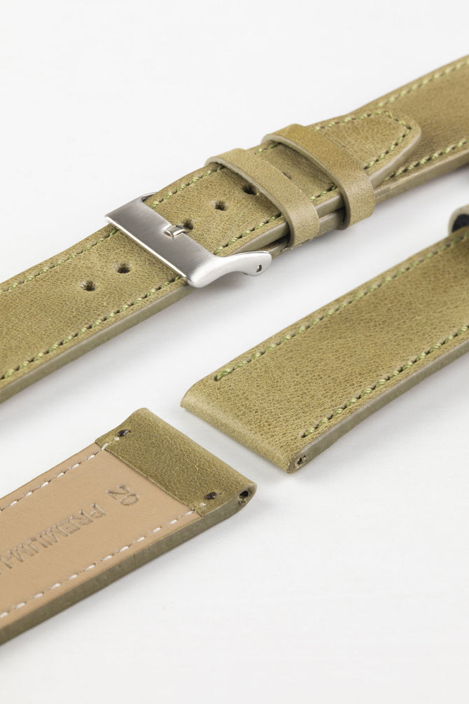 Pebro RUSTIC Vintage Leather Watch Strap in OLIVE GREEN