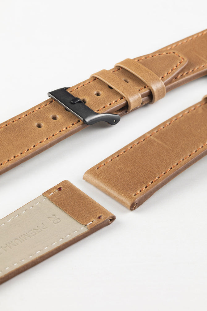 Pebro RUSTIC Vintage Leather Watch Strap in TAWNY BROWN