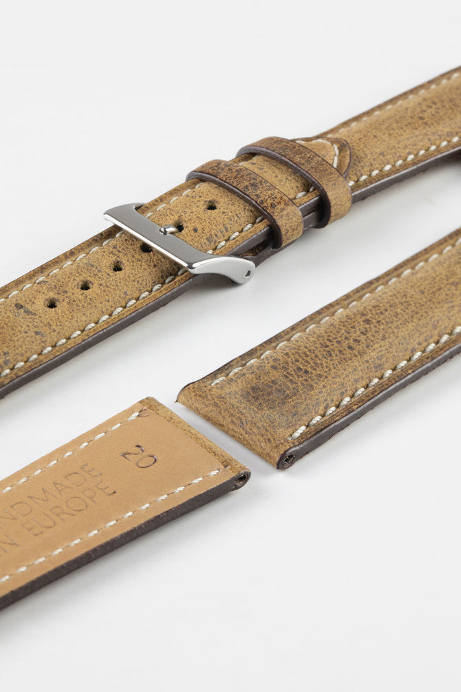 Pebro SAVANNAH Genuine Antelope Leather Watch Strap in MUSTARD BROWN