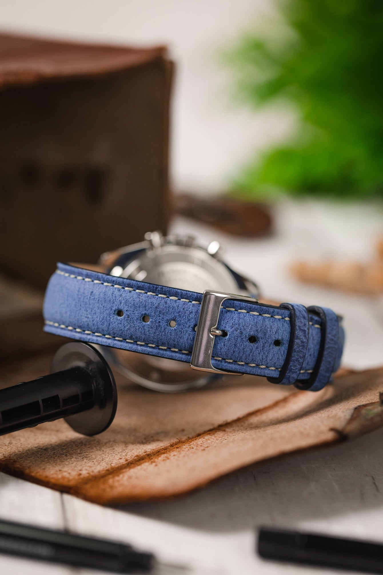 Pebro SAVANNAH Genuine Antelope Leather Watch Strap in BLUE