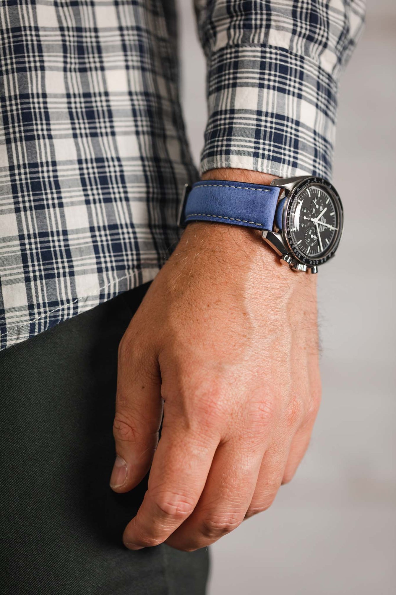 Pebro SAVANNAH Genuine Antelope Leather Watch Strap in BLUE