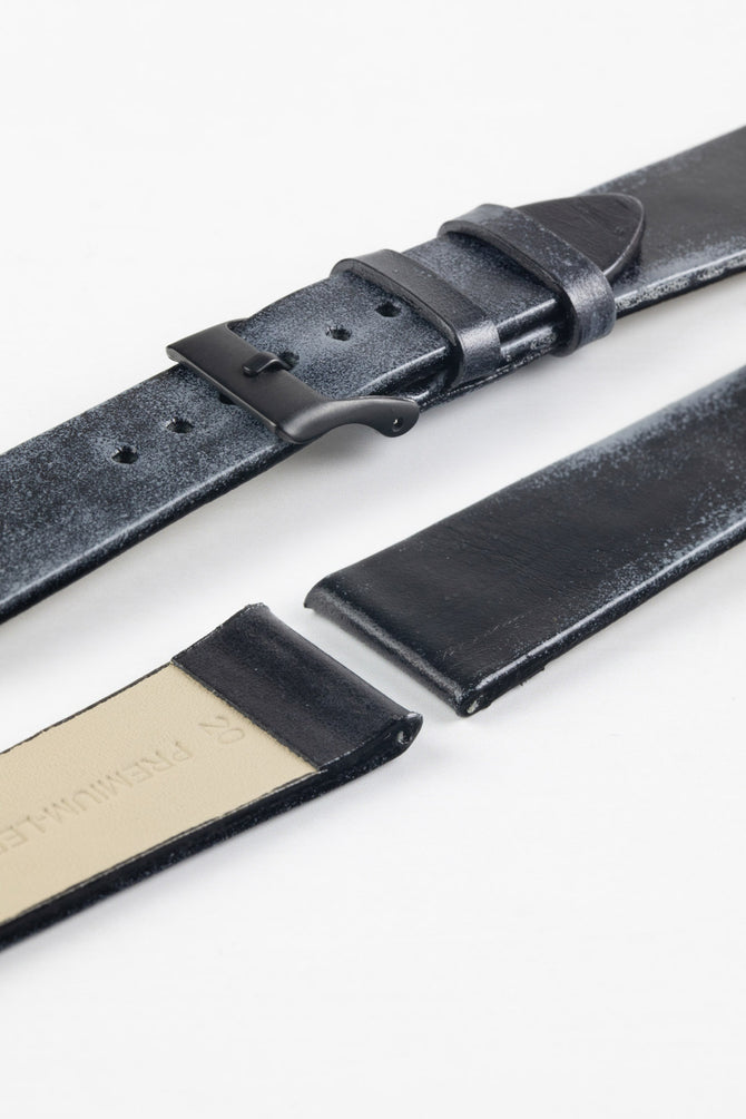 Pebro VENEER Lacquered Vintage Leather Watch Strap in BLACK