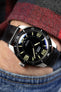 Pebro VENEER Lacquered Vintage Leather Watch Strap in BLACK