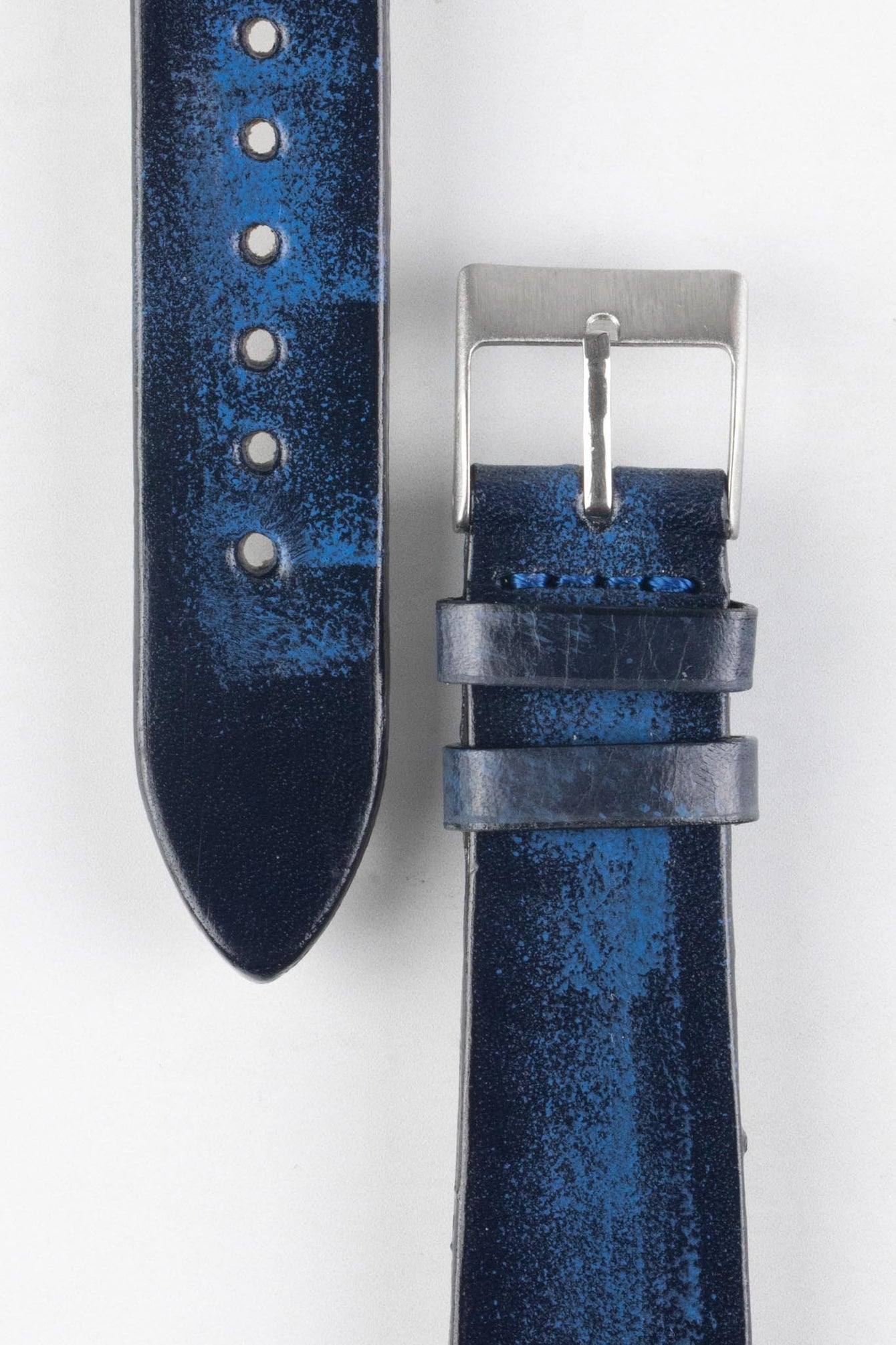 Pebro VENEER Lacquered Vintage Leather Watch Strap in BLUE